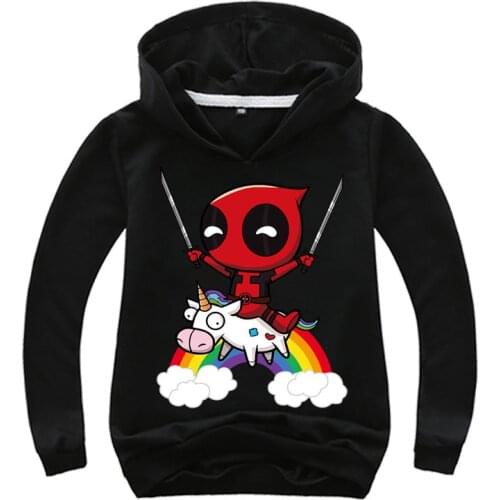 Children Sweatshirts Cartoon Marvel Deadpool Rainbow Unicorn Print T Shirt Baby Boy Clothes Kid Girl Hoodies Tops Baby Costumes