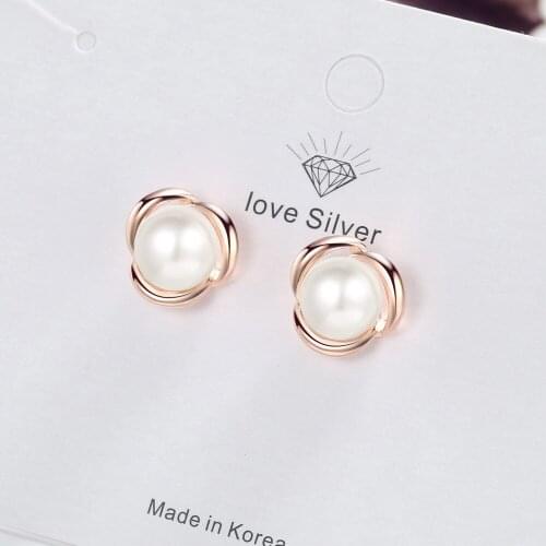 GE10 Simple Rose Flower Pearl Jewelry 925 Sterling Silver Ladies Stud Earrings Promotion Gift Cheap Drop Shipping