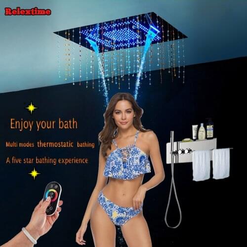 Crystal Pendant LED Ceiling Shower Head Concealed Ducha Set Thermostatic Valve Faucet Mixer Shower Panel Shelf torneira banheiro