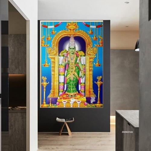 Hindu god Shiva Parvati Ganesha figure canvas painting religious posters and mural pictures for modern home decoration