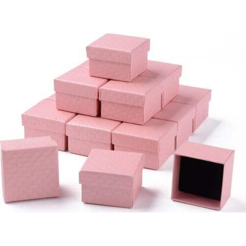 Pandahall 24pc Cardboard Ring Box Square Jewelry Box for Rings Storage Organizer Gift Boxes Packaging with Sponge Pink 5x5x3.5cm