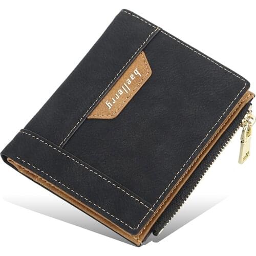 Mens short casual wallet, multi-card vertical coin purse, multi-function buckle wallet, fashionable youth zipper card bag