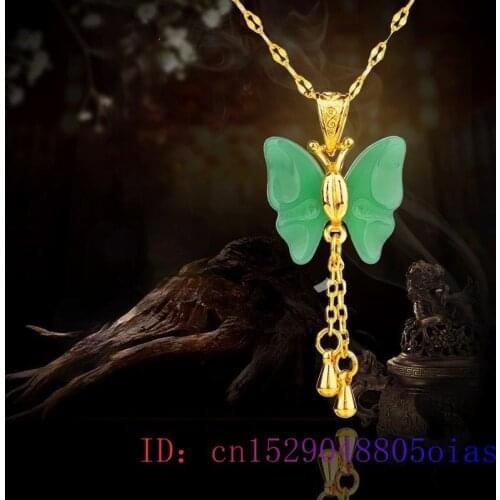 Jade Butterfly Pendant Chinese Jewelry Amulet Necklace Gifts Charm Chalcedony Women Natural 925 Silver Fashion