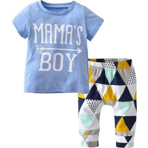Summer Cotton Baby Outfits Baby Boy Clothes Set Letter Print Tops+Pants 2PCS Infant Baby Toddler Clothing
