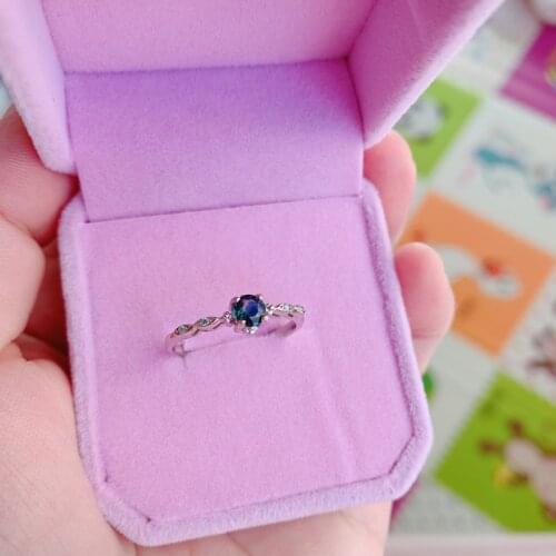 Hot Selling 925 Sterling Silver Ring Ms Platinum Natuarl Sapphire Blue Round Crystal Jewelry Gifts