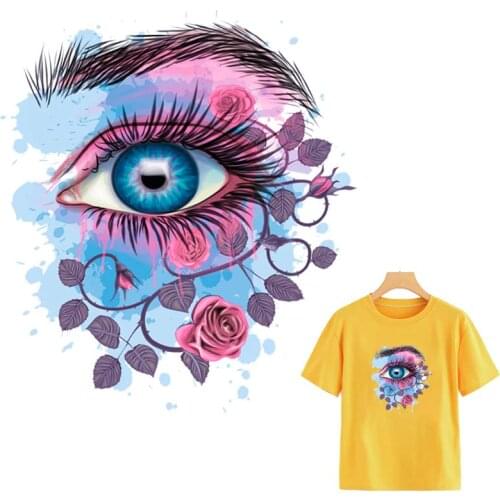 Fashion Blue Eyes Applique On Clothes Diy Parches Heat Print On T-Shirt Dresses Sweater Garment Washable Butterfly Decor Patch