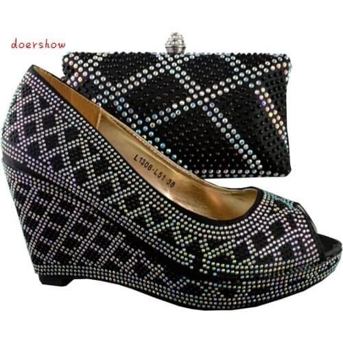 Fashion italian shoes and bags sets to match for african women Free Shipping,doershow ,size 38-42 black color!HJZ1-46
