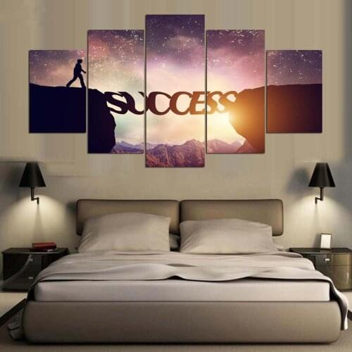 Framed Modular Canvas HD Prints Poster Home Decor Room 5 Pieces Success Landscape Paintings Sunset Mountain Pictures