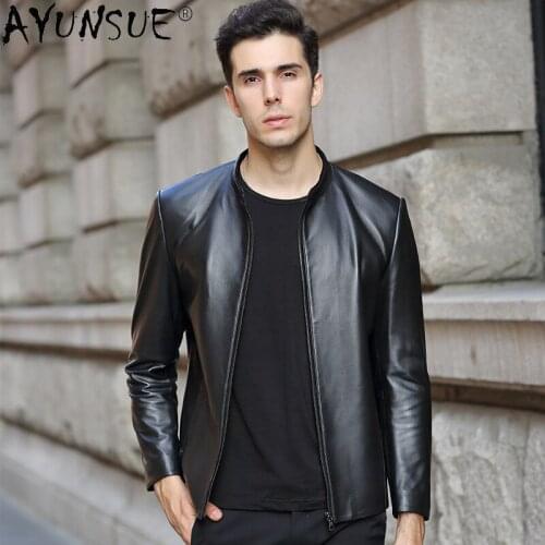 AYUNSUE New Mens Genuine Sheepskin Leather Jacket Men Clothing Casual Clothes Autumn Coat Male Slim Coats Hommes Veste LXR857