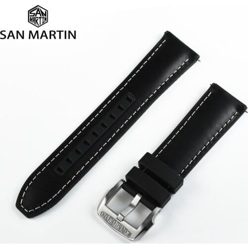 San Martin Watch Parts Mens Watch Bands Leather Fluorine Rubber Strap 20/22mm Sports Sweatproof Comfortable Composite Material