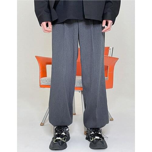 Texture solid color suit pants mens summer thin loose style wide leg floor dragging casual small trousers large pants