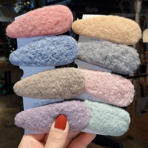 New 3ps/set Korea Winter Soft Plush Hair Accessories Girl Women Faux Fur Waterdrop Hairpin Hair Clips for Girls Hair Barrettes