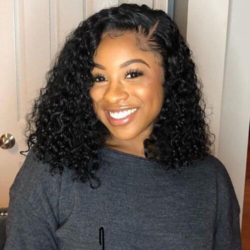 Cheap Curly Human Hair Wig Brazilian Short Bob Lace Wigs 150% Human Hair Wigs 4*4 Kinky Curly Bob Wig Free Shipping