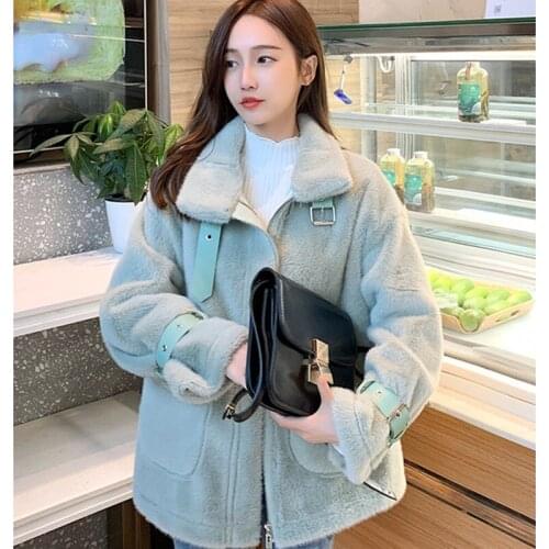 Female Winter Long Parkas Lamb Fur Coat Women Turn-down Collar Solid Color Wool Jacket Ladies Button Pink Fashion Plush Coat ML8