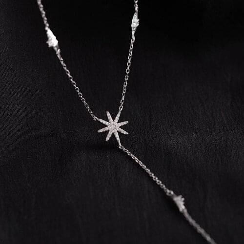 QMCOCO Trendy Design 925 Silver Necklace Ladies Elegant Chain Necklace Fashion Star-Shape Zircon Jewelry Neck Decorations