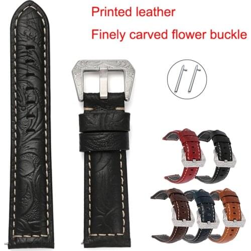 Cowhide Leather Watchband 20mm 22mm Quick Release Straps For Huawei Gt2 pro Samsung S4 S3/Active Replacement Printed Wristband