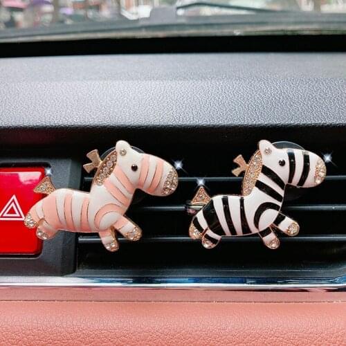 Cute Zebra Auto Interior Ornaments Car Vent Clip Air Freshener Car Aroma Diffuser Auto Fragrance bling Car Accessories Girls