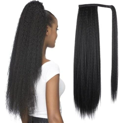 AZQUEEN Yaki Long Straight Ponytail Wrap Around Long Straight Ponytail Synthetic Extensions Hairpiece Drawstring Ponytail