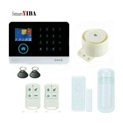 SmartYIBA Wifi Wireless GSM Home Security Alarm System RFID Keyfobs Wireless Siren iOS Android APP with Smoke/ Glass Sensor