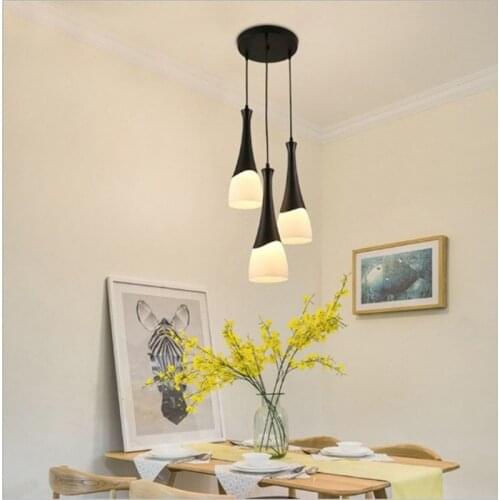 Modern simple black restaurant chandelier personality stylish three-head ceiling hanging line creative bar LED bedroom lamps
