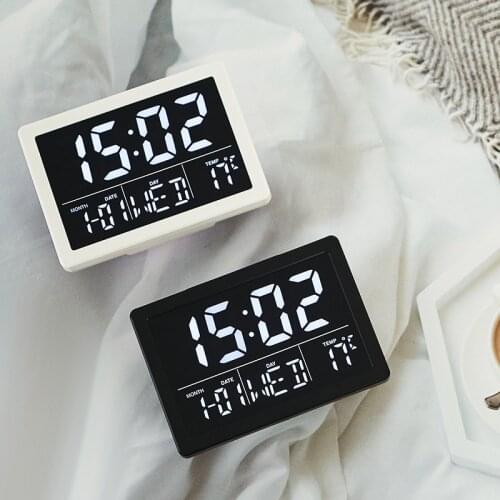 LED Digital Clock Desktop Alarm Clock 8 Alarms Voice Control Snooze Large Number Display Temperature Calendar Table Clocks