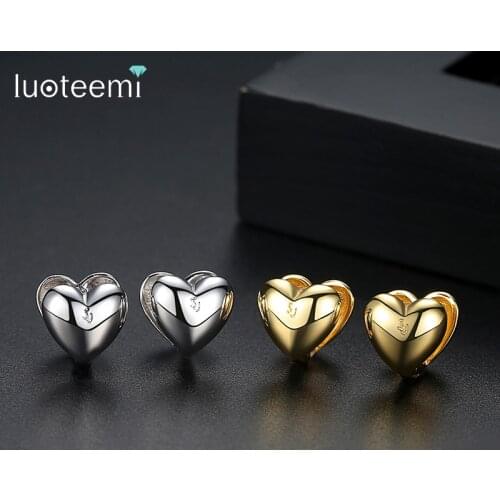LUOTEEMI Cute Heart Stud Earrings for Women Wedding Korean Small Fashion Jewelry White Gold or Gold Color Female Pendientes Gift