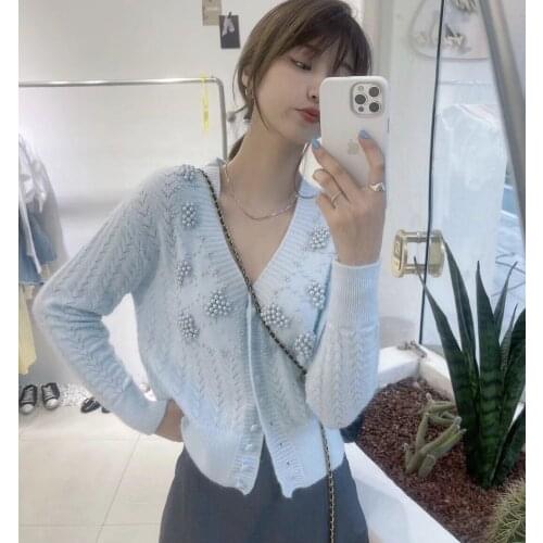 Sweet Beaded cardigan women 2021 autumn candy sweater jacket short outer sweater sweater sweater sweater top