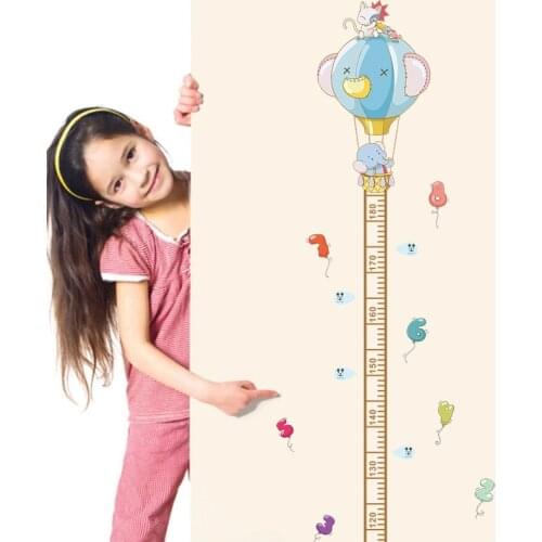 Animal Elephant Number hot air balloon home decal height measure wall sticker for kids rooms nursery decor child growth chart
