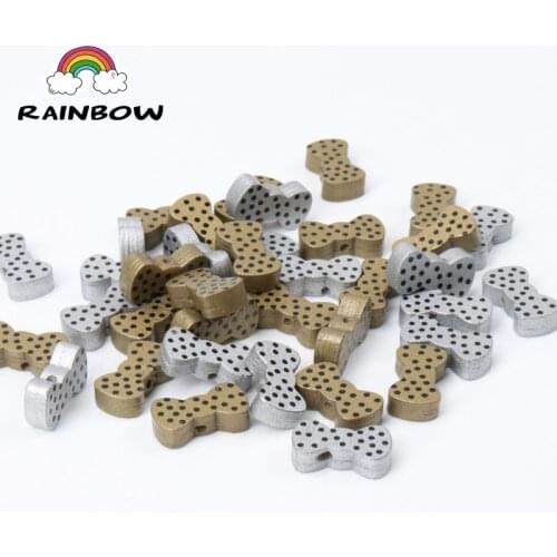 Gold Bowknot Pattern Bowknot Shape Wooden Material Spacer Beads For Jewelry Making DIY 21x11mm 50pcs