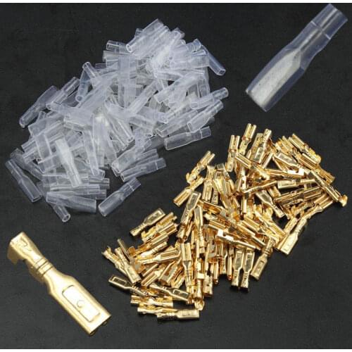 100pcs 2.8mm Gold Crimp Electrical Terminal Spade Female Connectors & Insulating Sleeve Wrap Kit