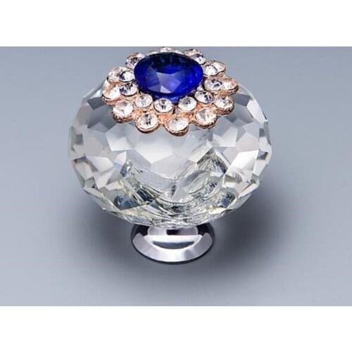 2pcs free shipping Blue Heart Diamond Knob Cupboard Pulls Drawer Knobs Kitchen Cabinet Handles Hardware Fitting