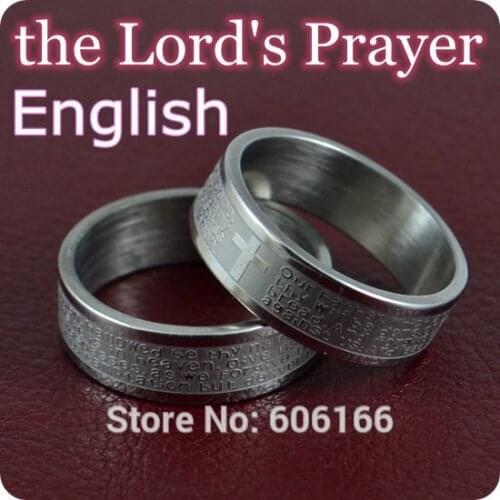 24x English Bible Lords Prayer Cross Ring Etched Carving Engraved Stainless Steel Rings Fashion Religious Jewelry