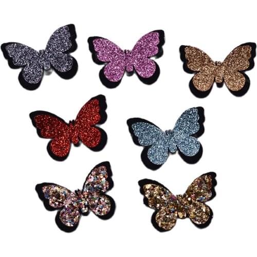 30pc/2.8cm Mix 8 Colors Two layer Shiny Butterfly Padded Appliques for DIY Children Hair Accessories