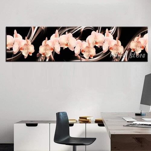 Light pink Orchid Flowers Black Background 5d Diy Diamond Painting Cross Stitch Full Square Round Diamond Embroidery Home Decor