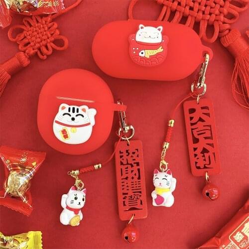 Cute New Year Lucky Cat Earphone Case for Oneplus Buds TWS Case for For Oneplus Buds Z Case Earphone Cover Bluetooth Headset Box