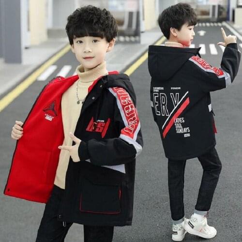Autumn 4-14Yrs Kids Clothes Double-sided Wear Winter Fleece Thicken Hooded Coat For Boys Children Outerwear Sport Windbreaker