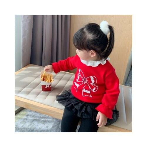 Girls Plus Fleece Pullover Sweatshirt 2020 Winter New Childrens Korean Baby Girl Fleece Sweatshirt Kids Girls Christmas T Shirt