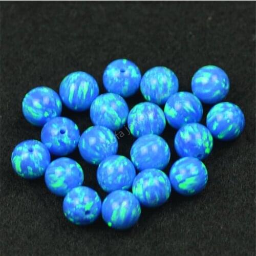 Best sale popular round 2mm-6mm half drilled hole blue fire opal lab created opal beads earrings ball for jewelry making