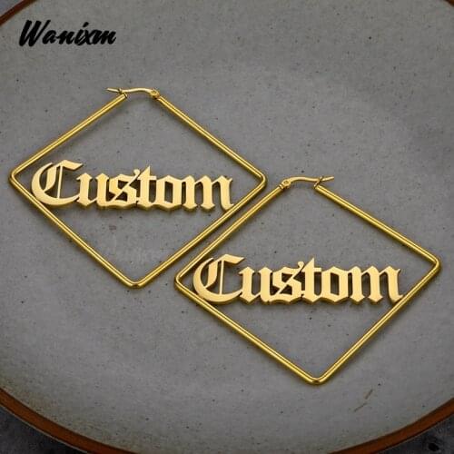 Customized Personalized Stainless Steel Letter Earrings for Women Custom Hip Hop Nameplate Jewelry Square Style Name Earrings