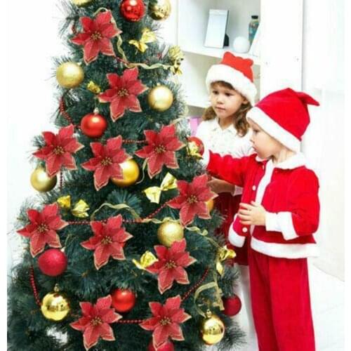 Artificial Christmas Flowers Glitter Fake Flower Merry Christmas Tree Decorations for Home 2020 Gift Xmas Ornament Xmas Ornament