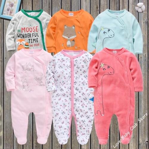 5pcs/pack Baby Boys Girls One-Pieces 0-12M Long Sleeve Infant Newborn Jumpsuits Footies Sping Autumn Winter Warm Soft 2020