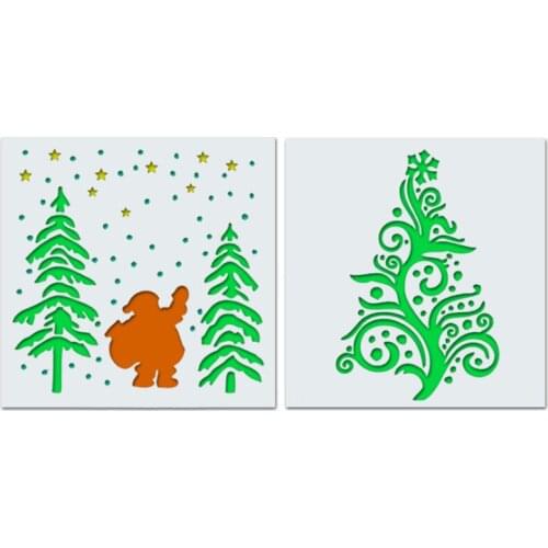 2pc Christmas Tree Spray Pattern Painting Template For Painting Wall Scrapbooking Photo Album Embossing Stencils