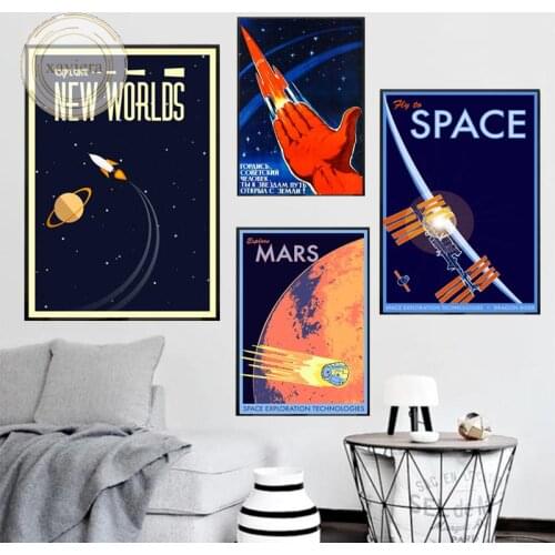 Cosmic Space Mars Retro Canvas Painting Nordic New World Wall Art Posters and Prints Retro Picture Modern Home Decor Living Room