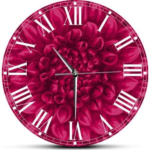 Beautiful Pink Dahlia Large Round Clock Wall Watch Flower Printed Clocks Modern Design Floral Pettern Beauty in Nature Horologe
