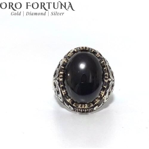 925 sterling Silver Men 'S Ring Black Cabochon Oval Onyx Stone Imperial Style Elegant Gift Classy Trendy Chic New 2021 Model custom