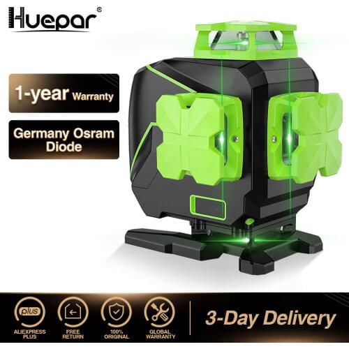 Huepar 16 lines 4D Cross Line Laser Level 4*360 Self-leveling Green Beam Lines with USB Charge Use Dry & Li-ion Battery S04CG-L