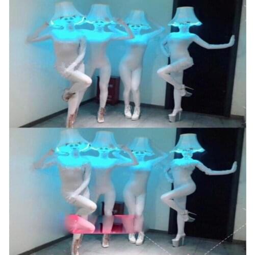 Nightclub bar female singer dance team stage show costume table lamp headgear white party costumes
