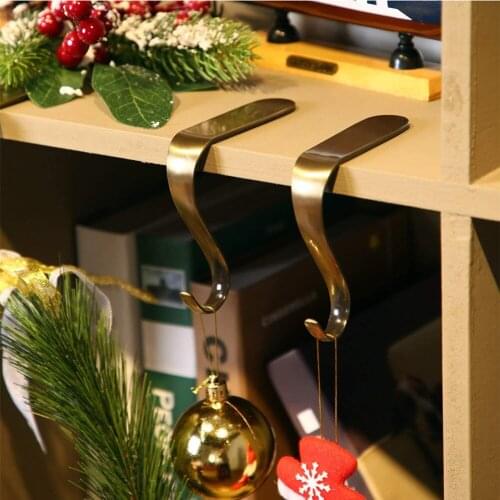New Year Christmas Stocking Mantel Holders Hooks Fireplace Metal Hanging Clip for Home Sock Christmas Tree Decorations
