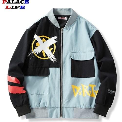 New Men Fashion Jackets Autumn Street Mens Print Patchwork Pockets Jacket Male Loose Trendy Wild Jacket Coat Plus size 4XL