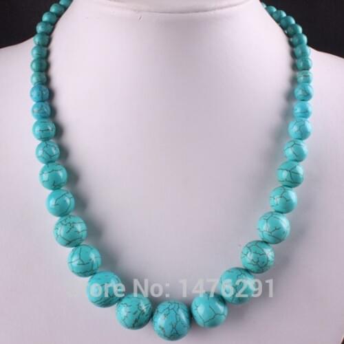 8-22MM Green Howlite Stone Round Beads Necklace 1 Strand 20"L